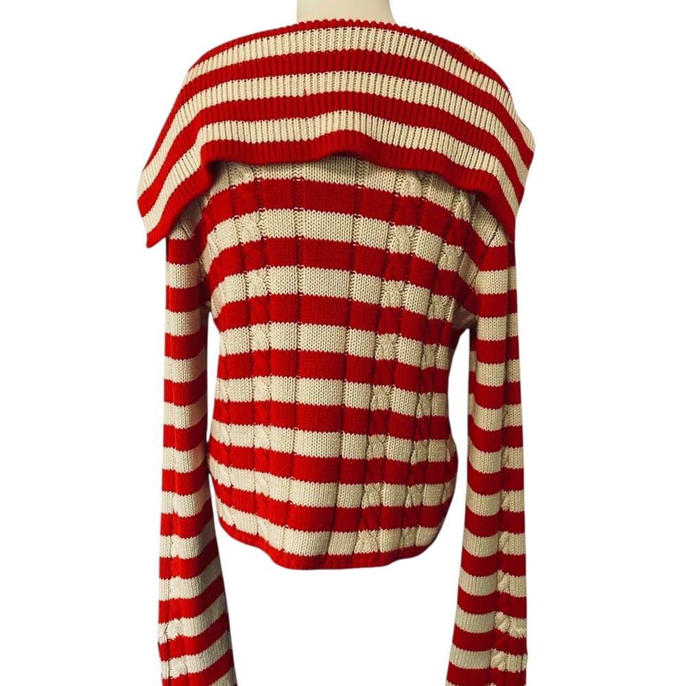 Zara Red & White Striped Knit Cardigan – Size M - Picture 5 of 9